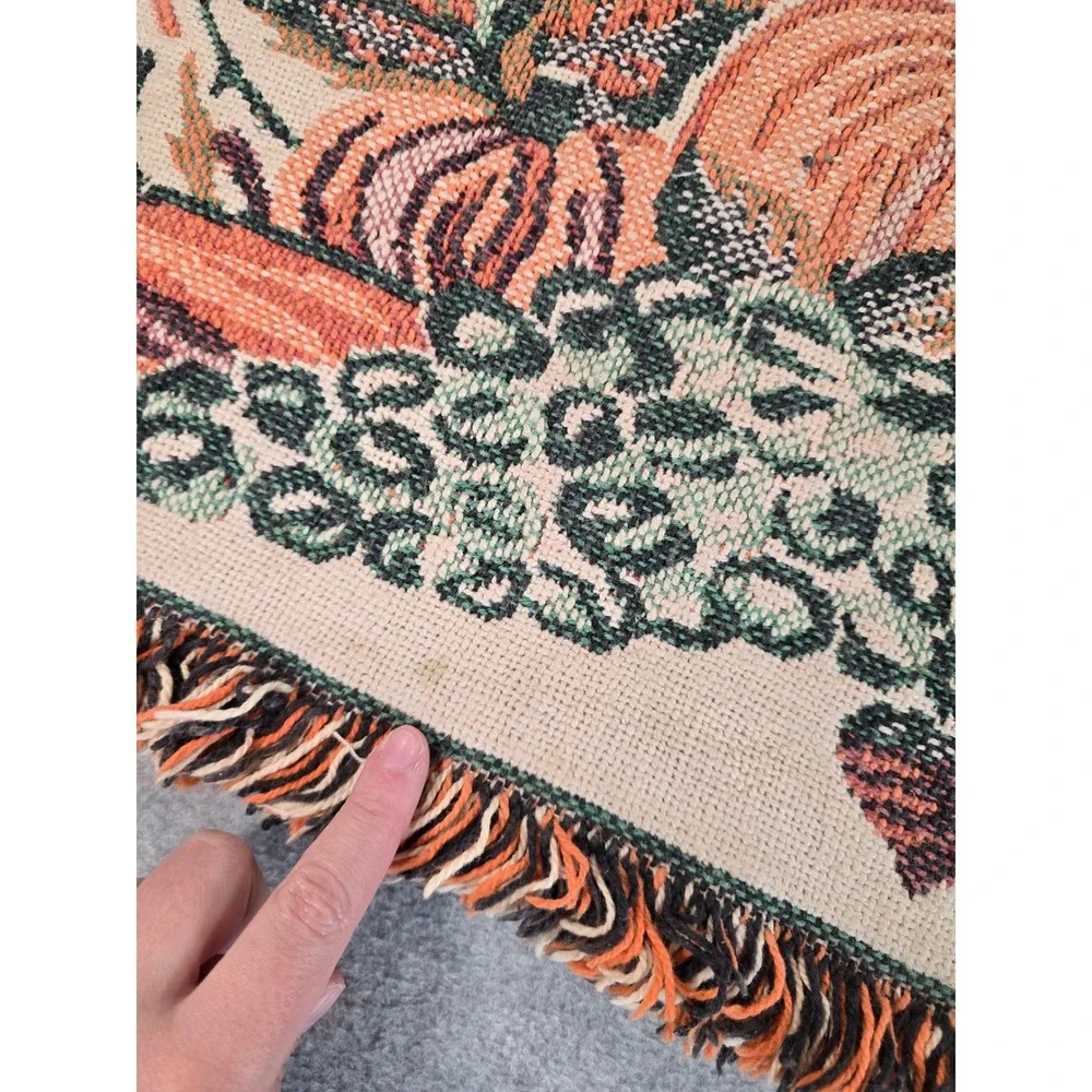 Vintage Fall Tapestry Runner 36x18 Orange Harvest Pumpkin Autumn Decor 90s Farm